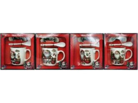 Чашка керамічна, 350 мл, арт. HK-2361-B, "Дід Мороз з мішком подарунків", з блюдцем і ложкою, у подарунковій упаковці