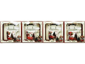 Чашка керамічна, 350 мл, арт. HK-2325-B, "Машина Діда Мороза", з блюдцем і ложкою, у подарунковій упаковці