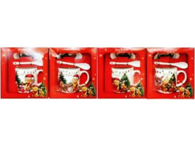 Чашка керамічна, 350 мл, арт. HK-2341-B, "Ведмежата біля ялинки", з блюдцем і ложкою, у подарунковій упаковці