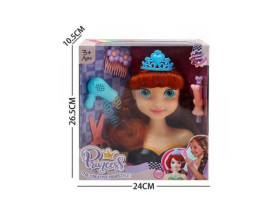 Манекен для зачісок LK 1713 F (48/2) аксесуари, корона, фен, ножиці, шпильки, в коробці