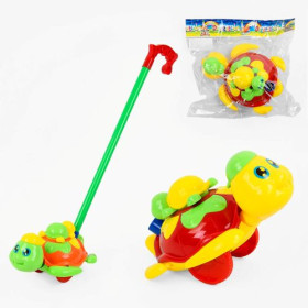 Каталка Черепашка 369 (72/2) 2 кольори, з дзвіночком, з ручкою, в пакеті