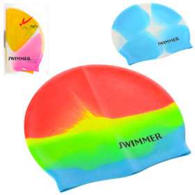 Шапочка для плавания MSW 016 (144шт) 21,5-18,5см, 3 цвета, в кульке, 20,5-13см