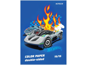 Папір кольоровий Kite двосторонній Hot Wheels HW24-250, (15арк/15кол), А4
