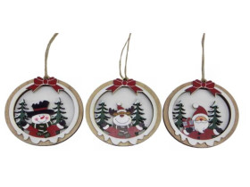 Підвіска новорічна 601-2, дерев'яна, "Куля - Дід Мороз / Сніговик / Олень", 10,5×10,5 см