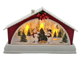 Сувенір новорічний світлодіодний LED ZF-080-A-2 "Будиночок - Сніговик", 15,5×4×9,5 см