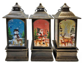 Ліхтар новорічний світлодіодний LED ZF-087-C-1 "Дід Мороз / Сніговик / Олень", бронза, 19×7,8 см