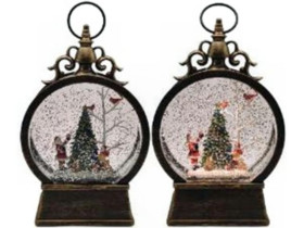 Сувенір новорічний світлодіодний з музикою FYX-02-1 "Дід Мороз, діти, пташки", гель, блискітки, 23×6,8×14 см, USB