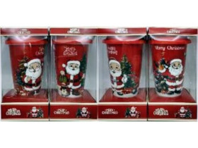 Склянка керамічна, 420 мл, арт. QF-903-B, "Дід Мороз / Ялинка / Сніговик", з силіконовою кришкою