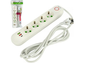 Подовжувач електричний на 4розетки/3метра +2USB +1Type-C з вимикачем 497