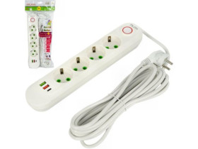 Подовжувач електричний на 4розетки/5метрів +2USB +1Type-C з вимикачем 498