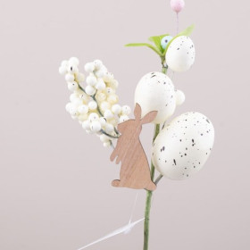 Гілка 8405-2 пасхальна три яйця і зайчик 27см біла