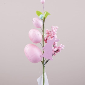 Гілка 8405-5 пасхальна три яйця і зайчик 27см рожева