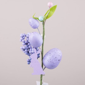 Гілка 8405-4 пасхальна три яйця і зайчик 27см фіолетова